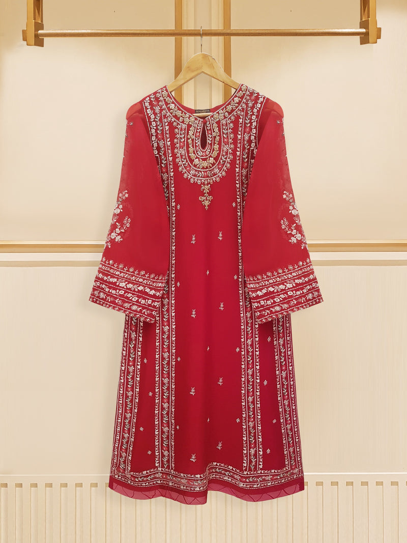 Maroon Majesty Embroidered Chiffon Trio