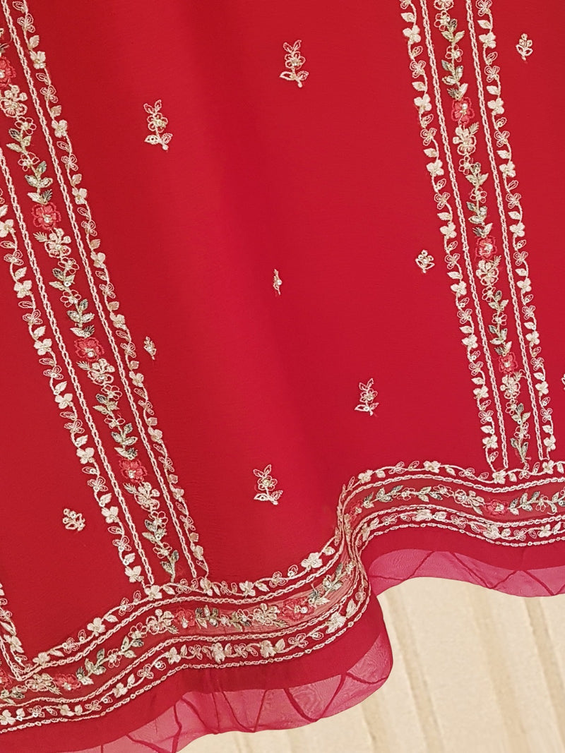 Maroon Majesty Embroidered Chiffon Trio