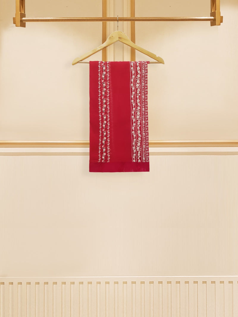 Maroon Majesty Embroidered Chiffon Trio