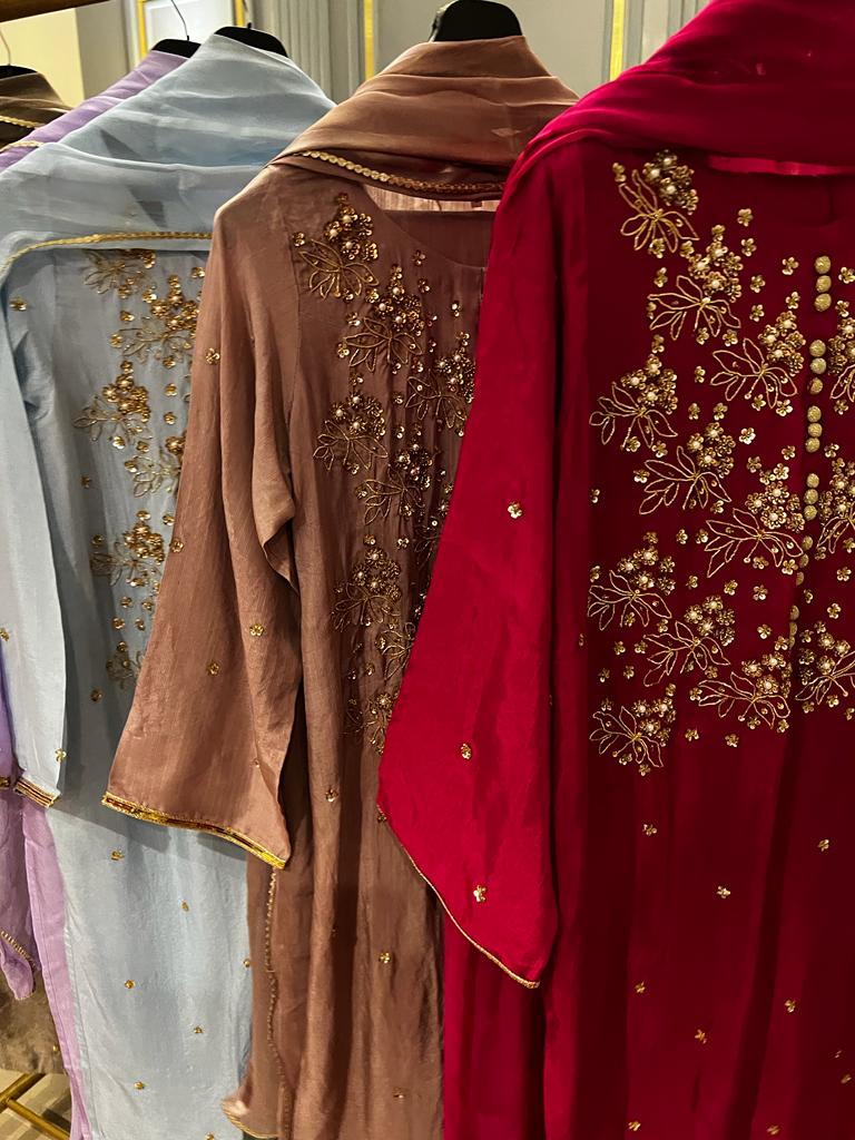 Olive Atelier Handwork Splendor-3pc Suit with Raw Silk and Chiffon Dup